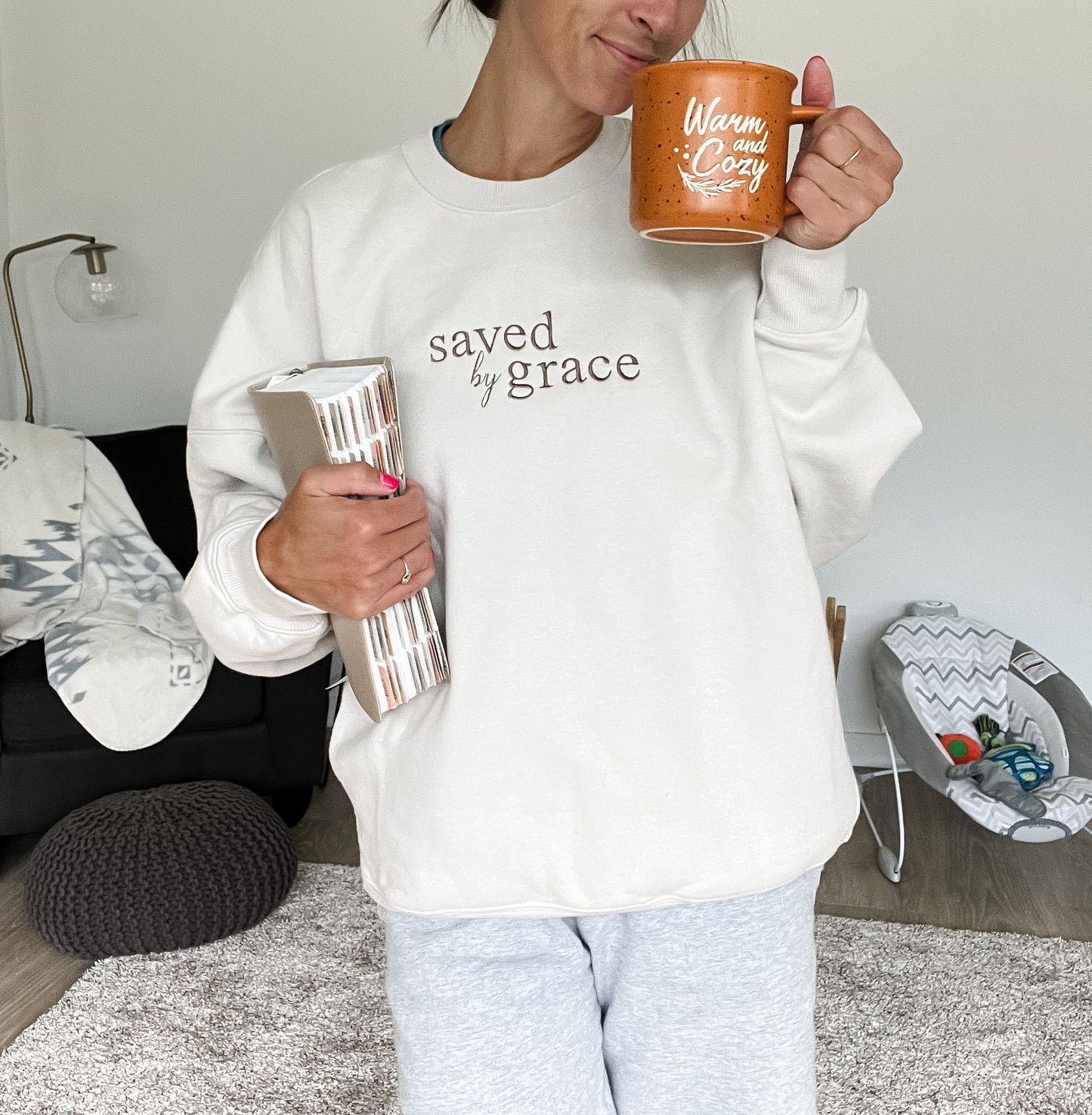 Embroidered Saved By Grace - CREWNECK