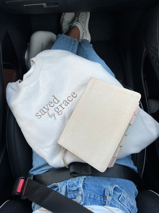 Embroidered Saved By Grace - CREWNECK